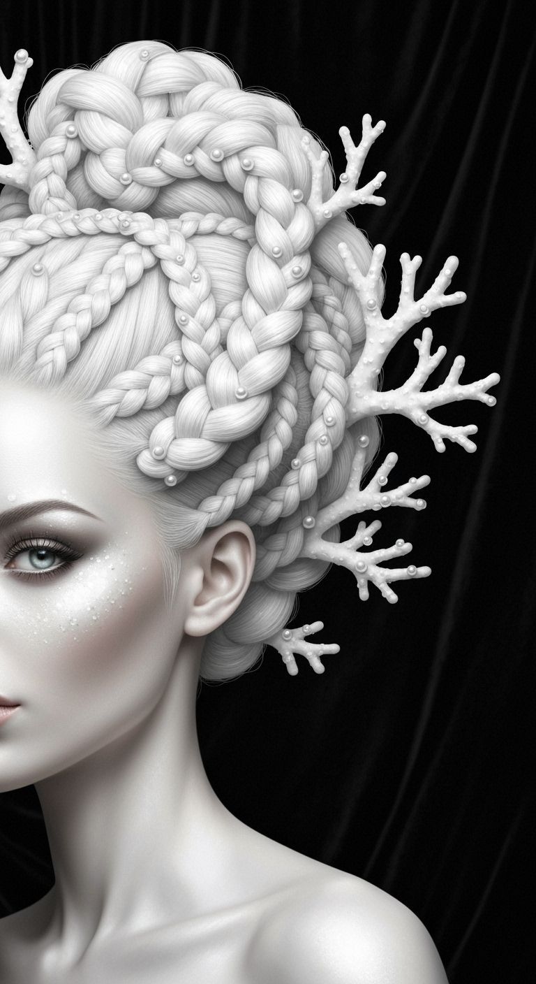 Pearlescent Mermaid with Coral Hair Sculpture