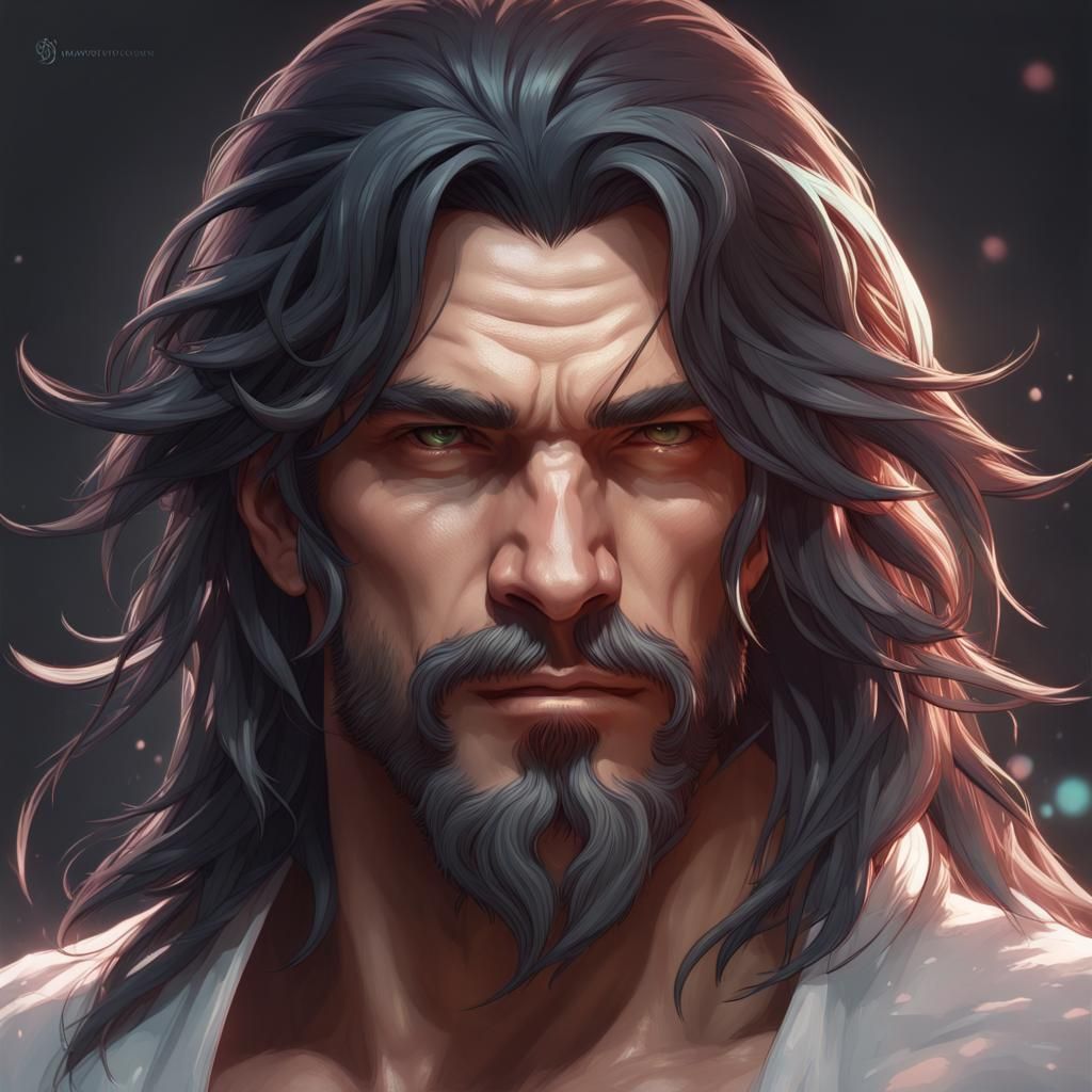 Detailed Portrait of a Black-Haired Taurus in Splash Art