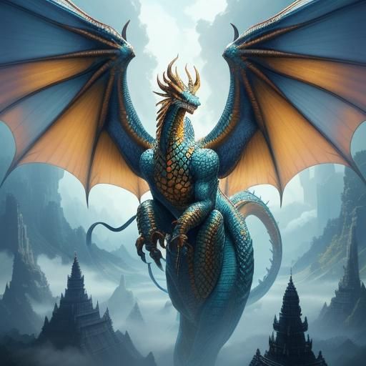 Half-Dragon Transformation in Divine Temple: Fantasy Illustr...