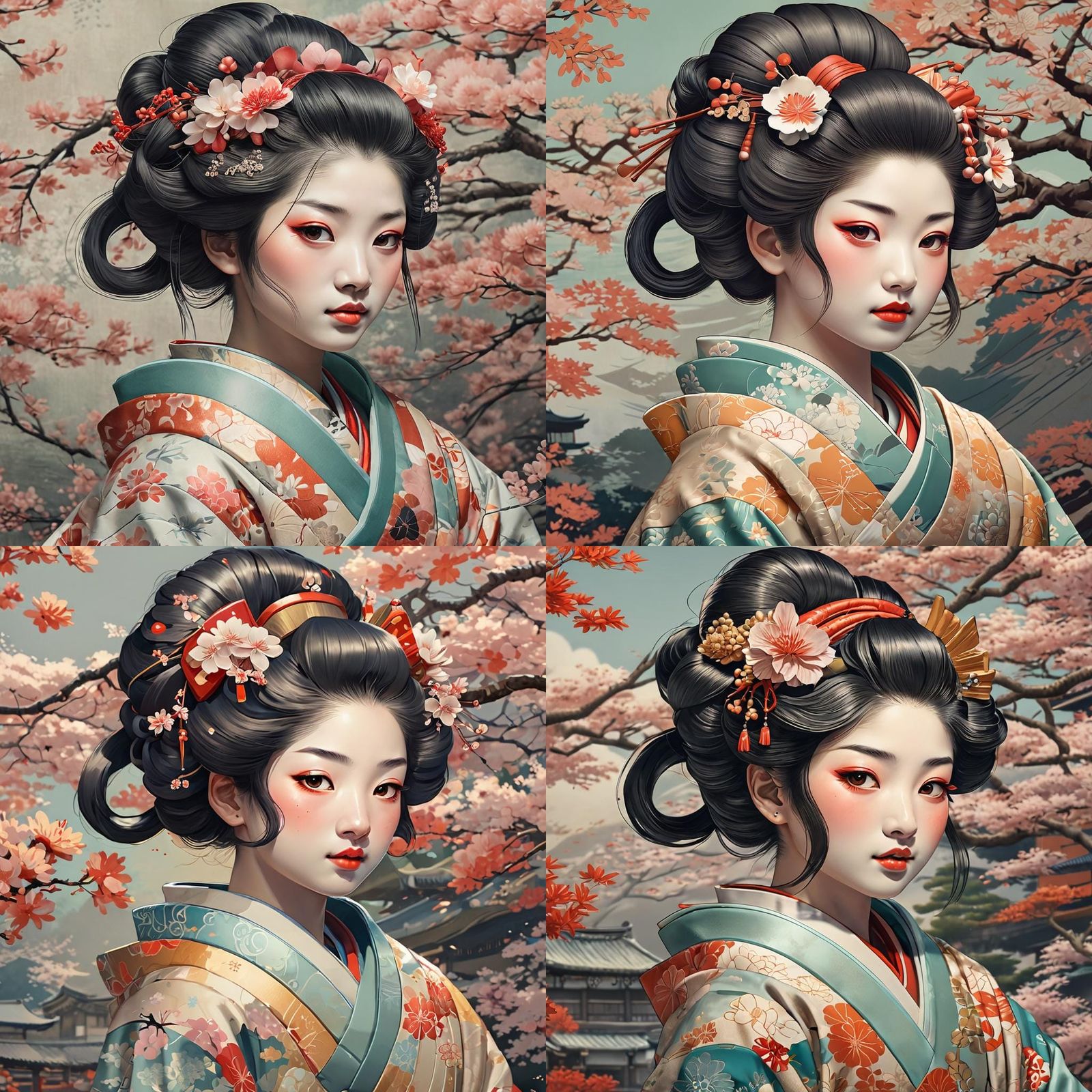 Geisha Portrait in Ukiyo-e Style Anime Art