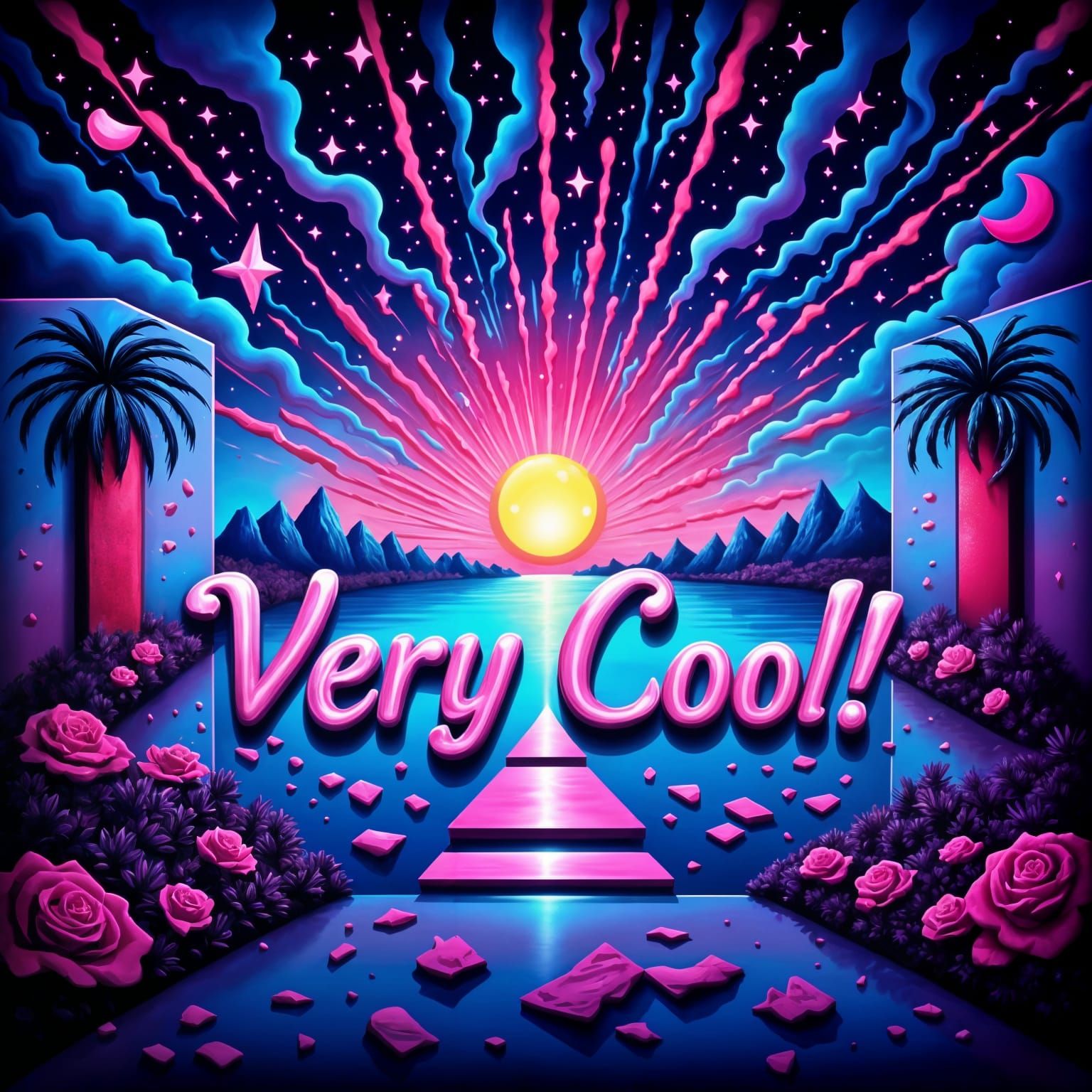 Pink Sun and Text Graphic