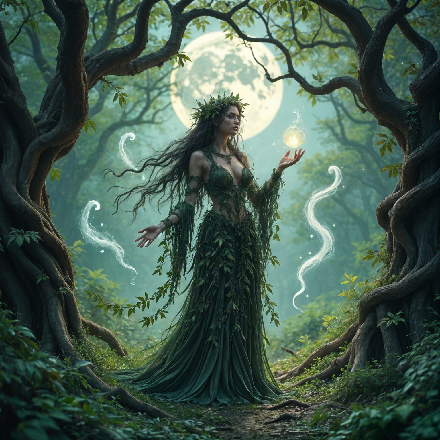 Dryad Witch Chanting in Sacred Grove