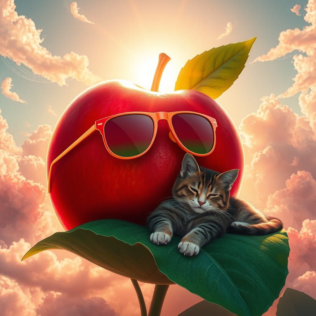 Surreal Apple in Sunglasses Basks in Whimsical Sunlight