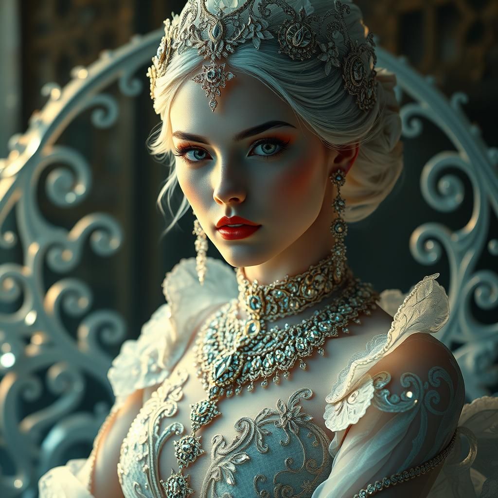 Crystalline Woman: Ornate Art Nouveau Portrait