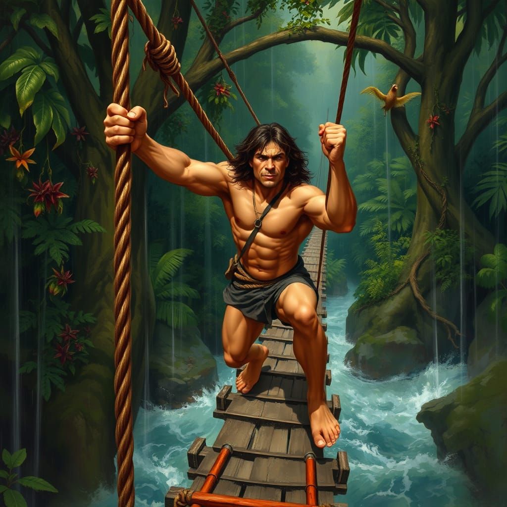 Tarzan in the Rainforest, in the Style of James Gurney