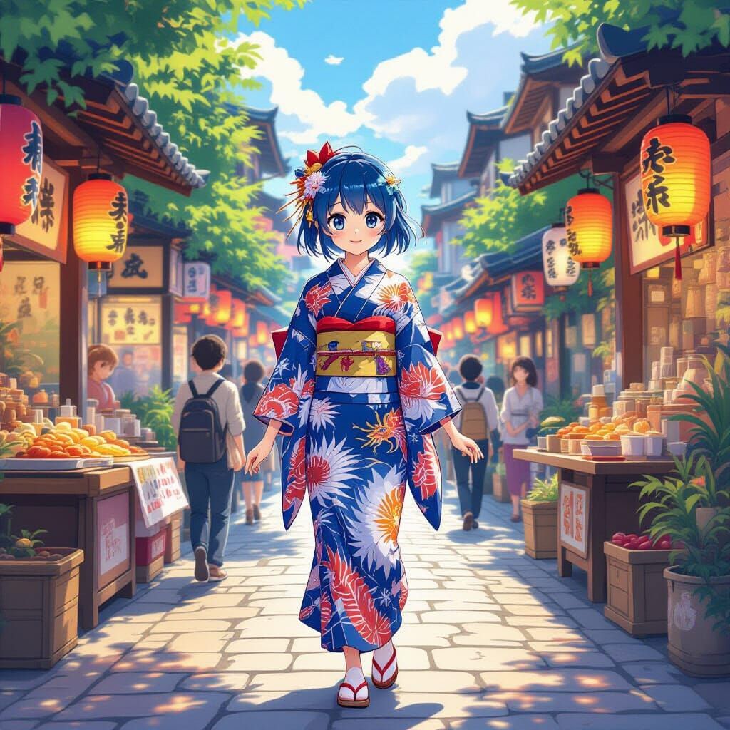 Anime Girl in Kimono at Fantastical Marketplace