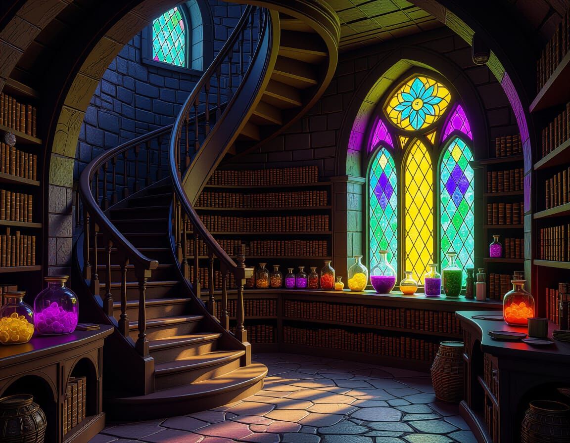 Detailed Underground Potion Lab in Dark Fantasy Style