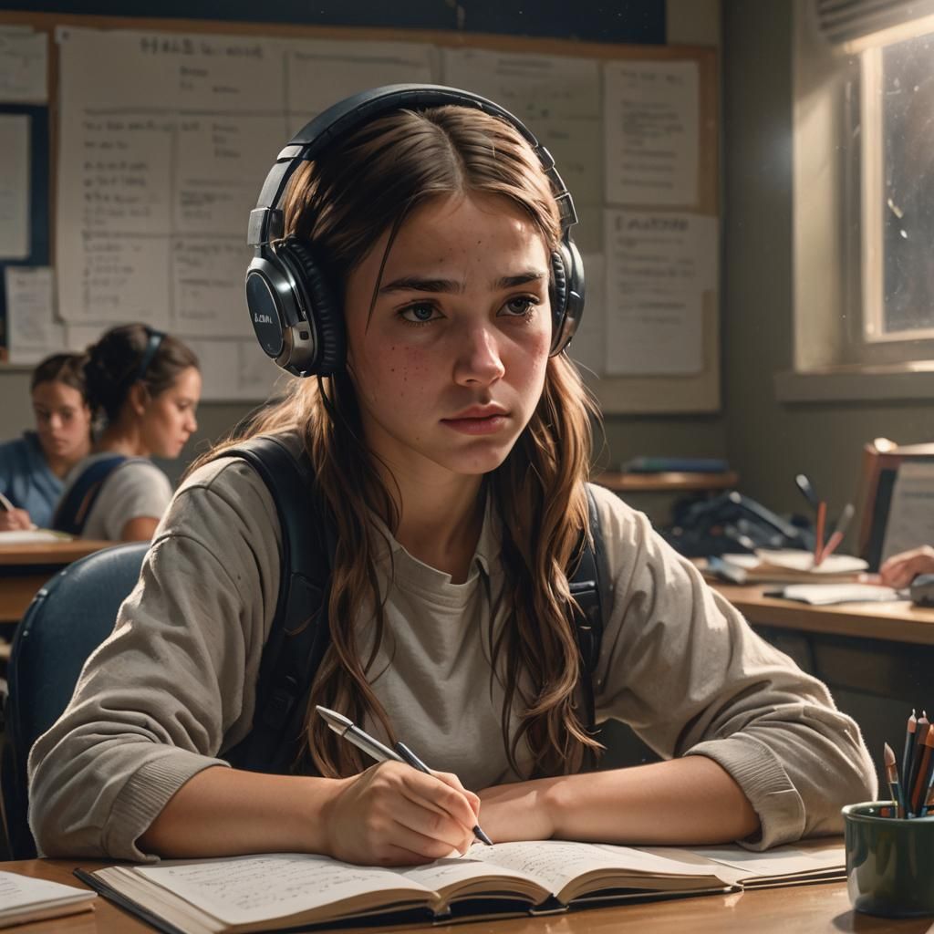 Hyperrealistic Schoolgirl Writing in Journal