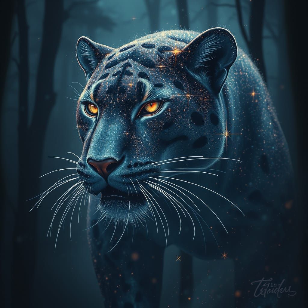 Stardust Panther in Dreamy Digital Painting Style