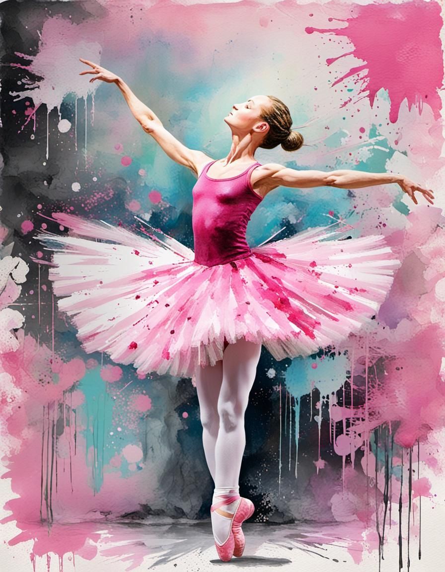 Ballerina in Pink Tutu Grunge Style Painting