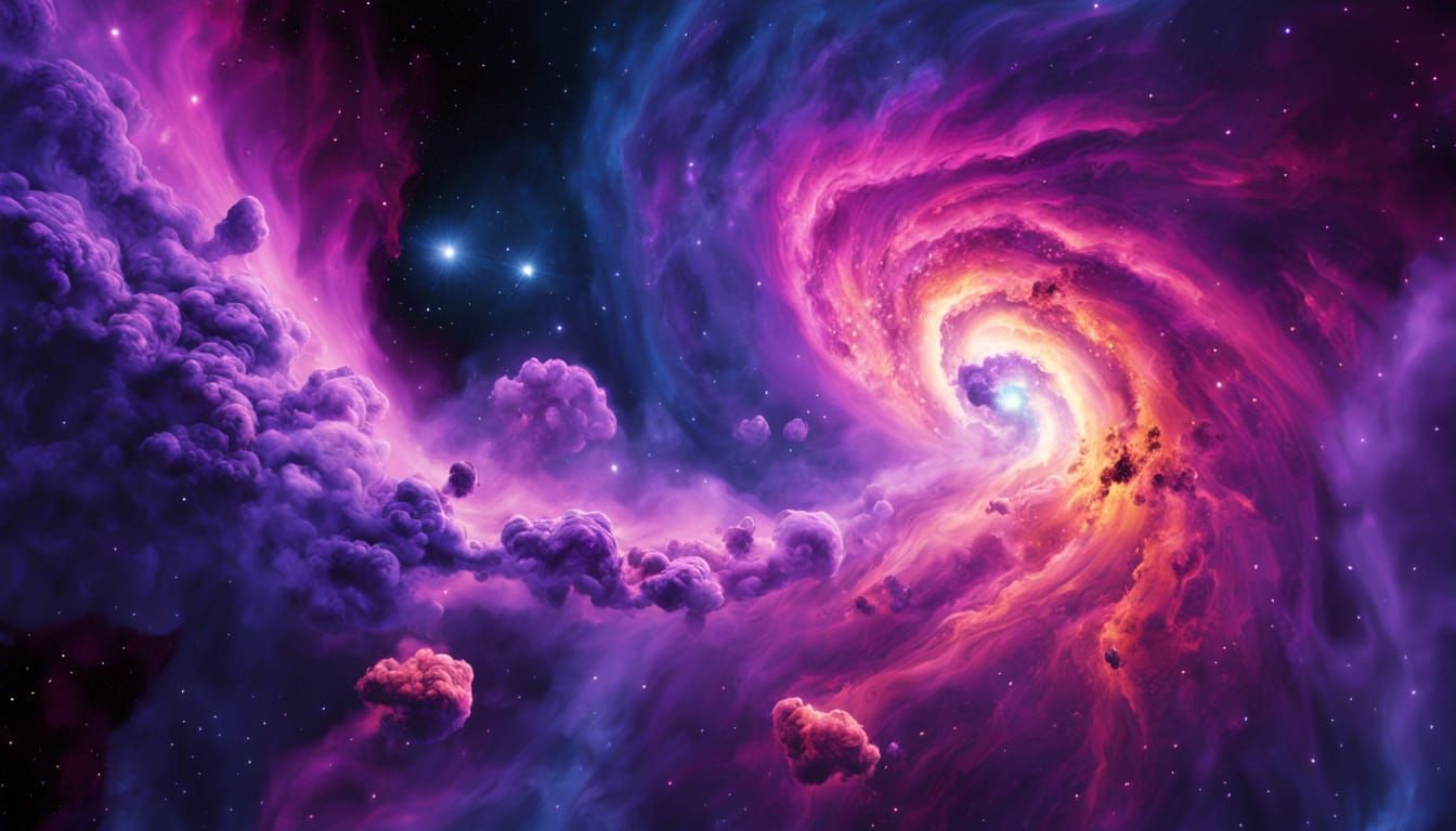 Astronaut Reaching for Planet in Swirling Nebula