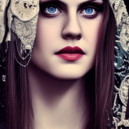 Alexandra Daddario as Morticia, Hyperrealistic Portrait