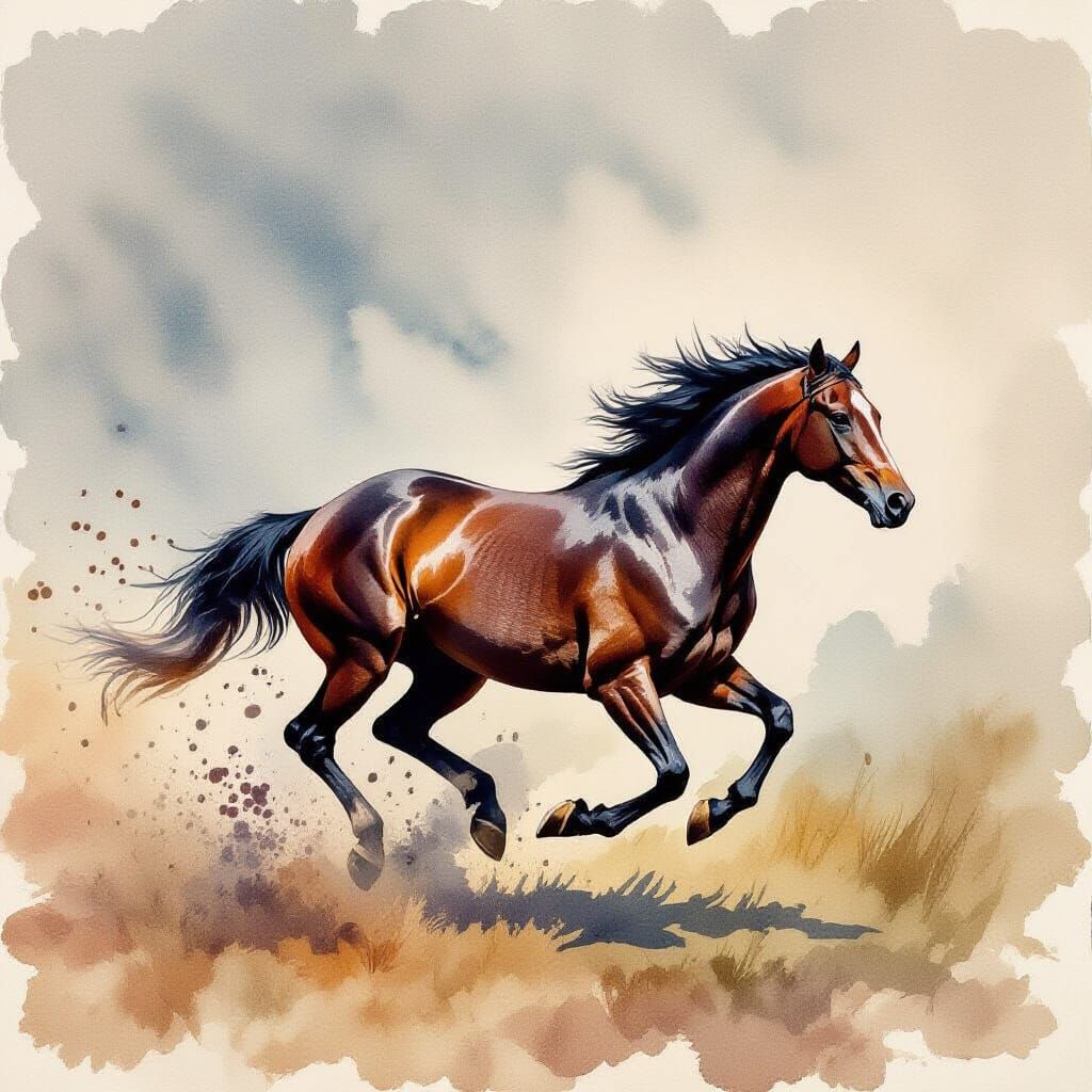 Galloping Horse Silhouette in Dynamic Watercolor Splash