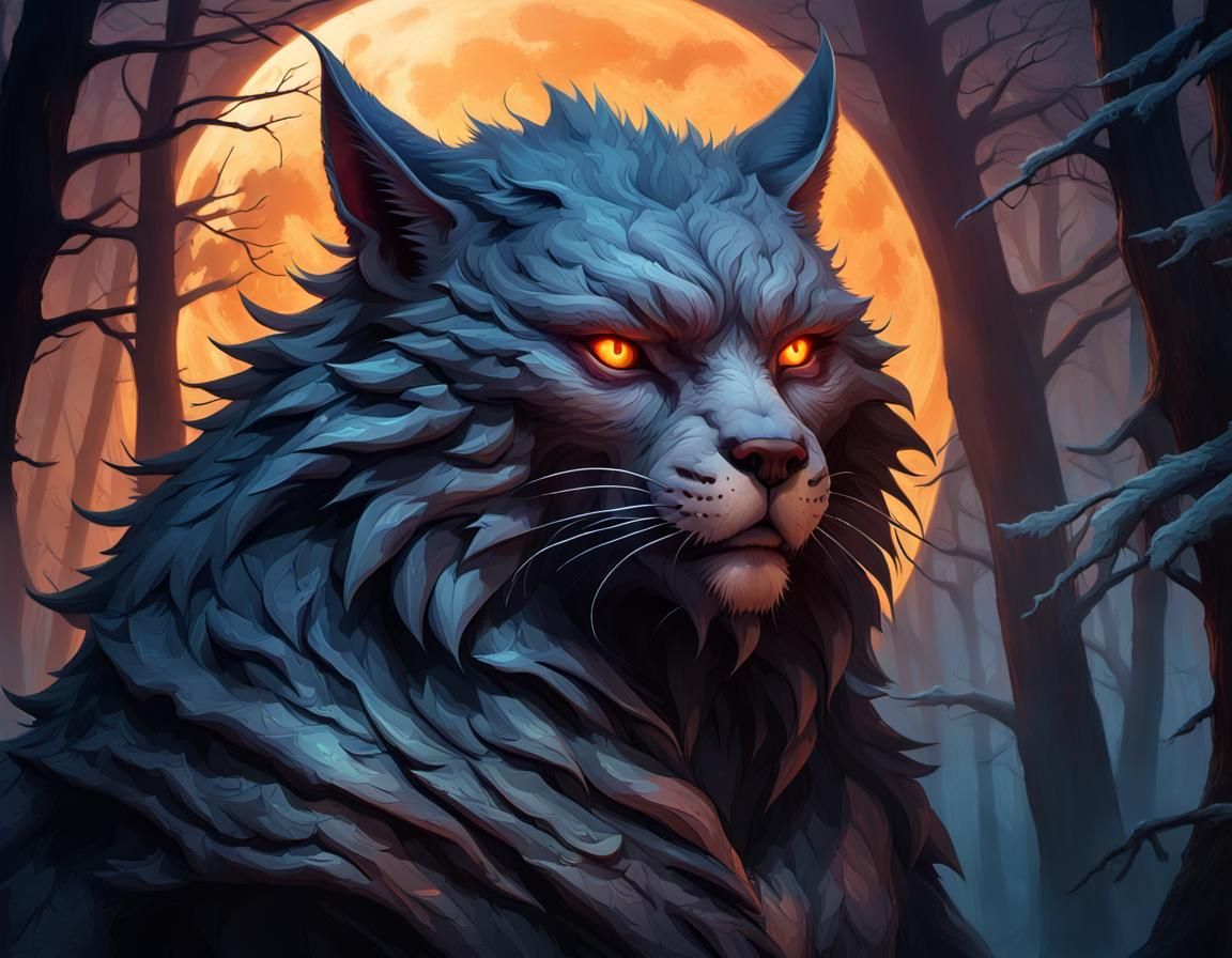 Dark Fantasy Werebobcat Portrait in Hyperrealistic Style