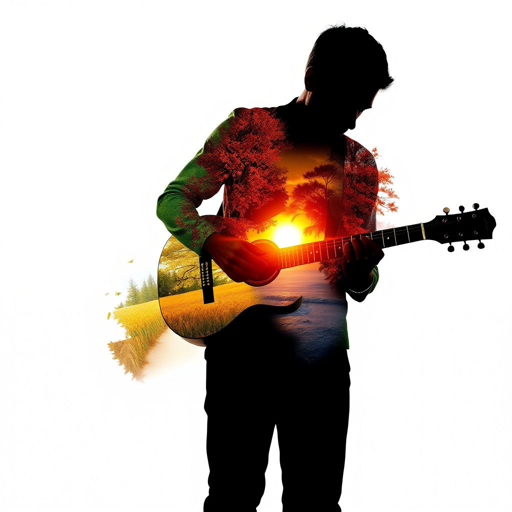 Silhouette Guitarist Showcasing the Four Seasons