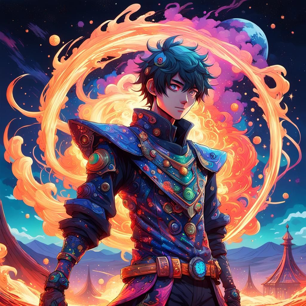 Anime Character at Burning Man Sculpture in Artgerm Style