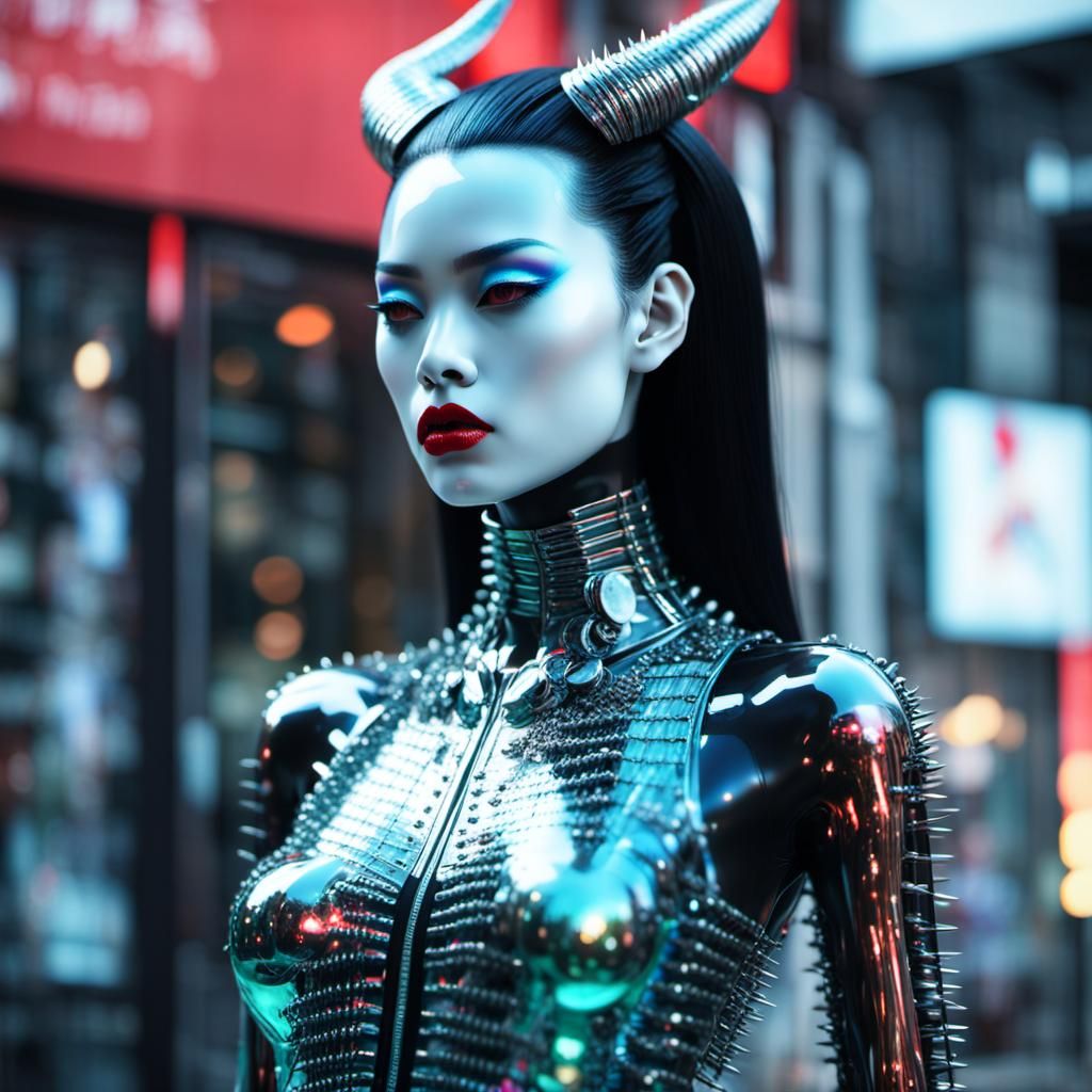 Translucent Iridescent Demon in Futuristic Tokyo
