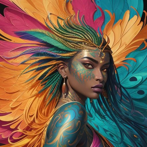 Dragon Peacock Woman in Abstract Expressionism