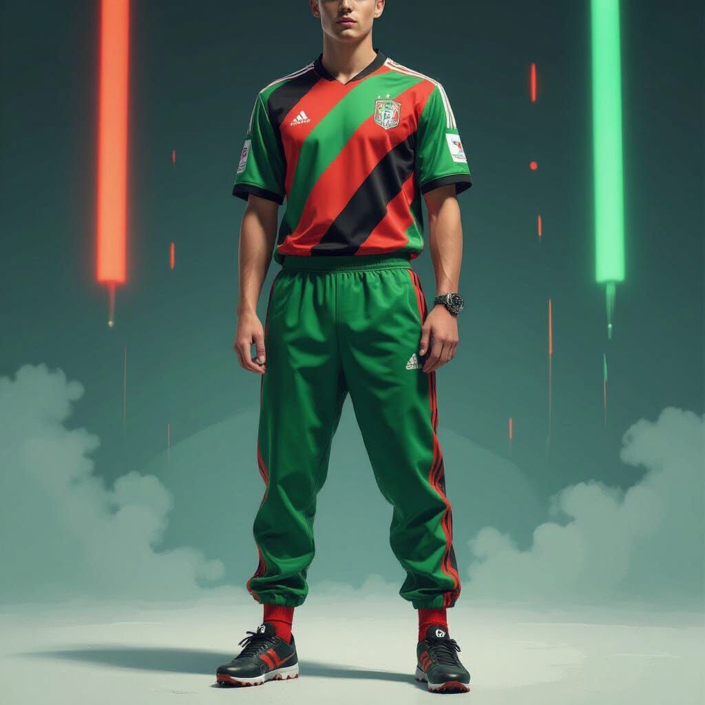 Striking Soccer Outfit in Retro-Futuristic Digital Art