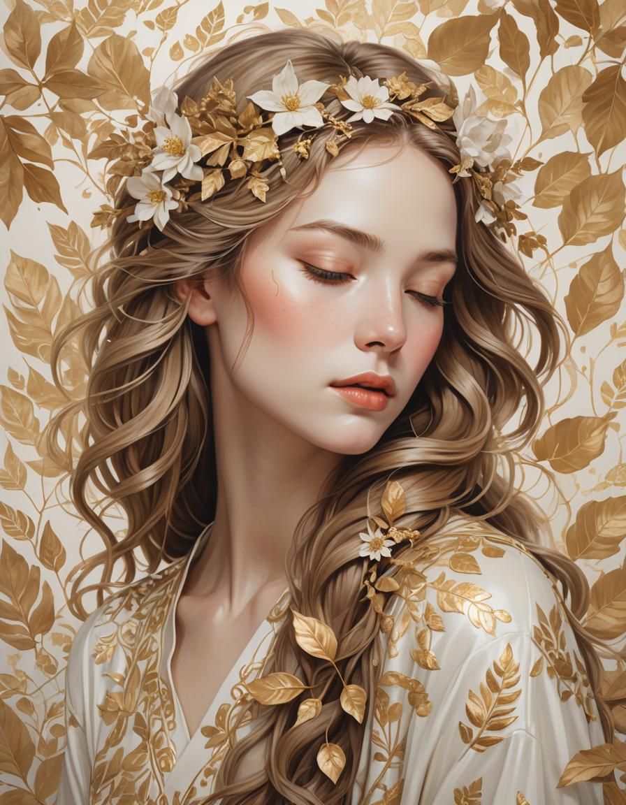 Ethereal Woman Portrait with Floral Adornments