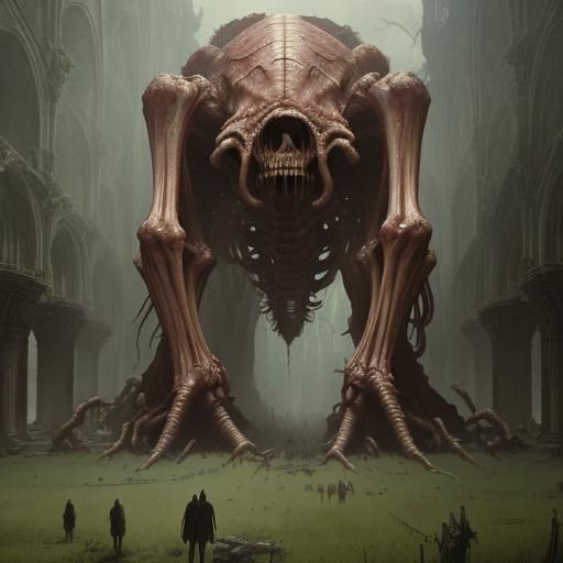 Gothic Horror: Giant Ribs Emerge from Earth