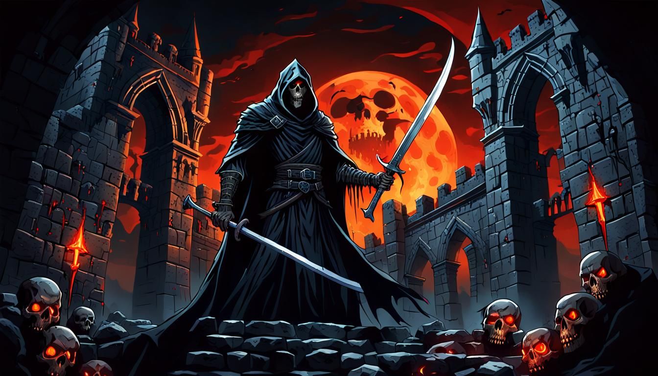 Grim Reaper in Castle of Skulls: Gothic Concept Art
