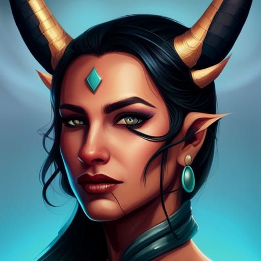 Smiling Tiefling Portrait in Hyperdetailed Style