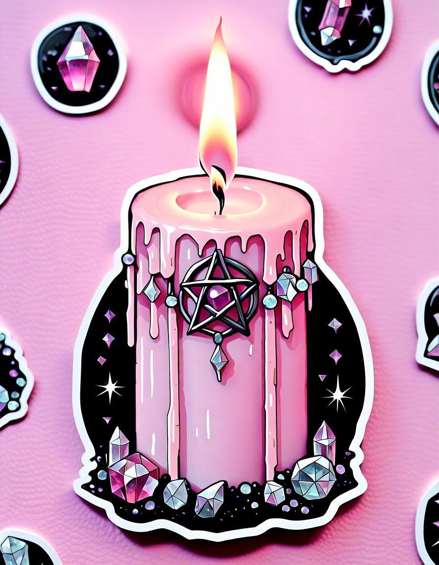 Pastel Goth Wicca Pink Candle and Crystals