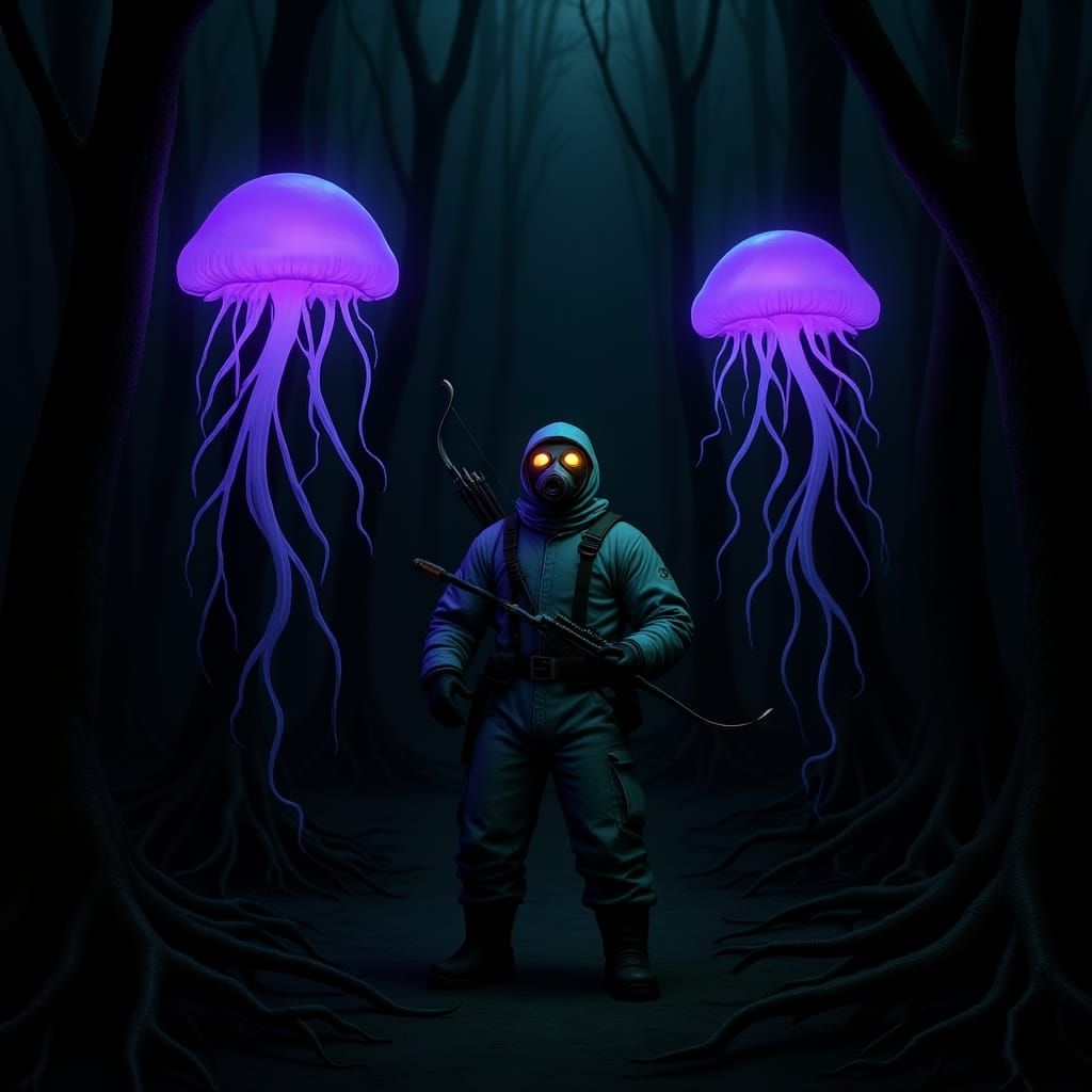 Hazmat Archer in Post-Apocalyptic Landscape