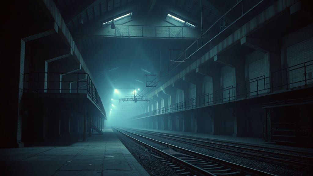 Abandoned Brutalist Train Station in Moody Darkness