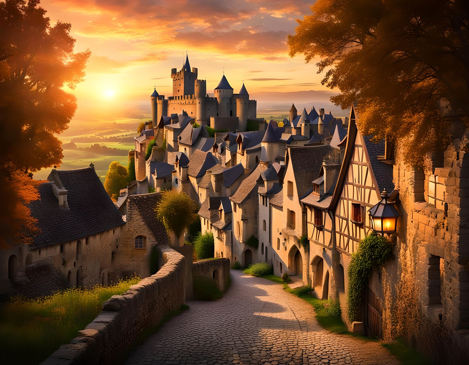 Charming Gothic Medieval Village at Magic Hour