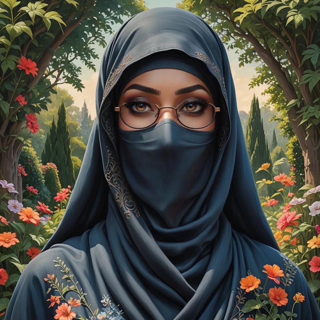 Glamorous Niqab Portrait in Oil Painting Style