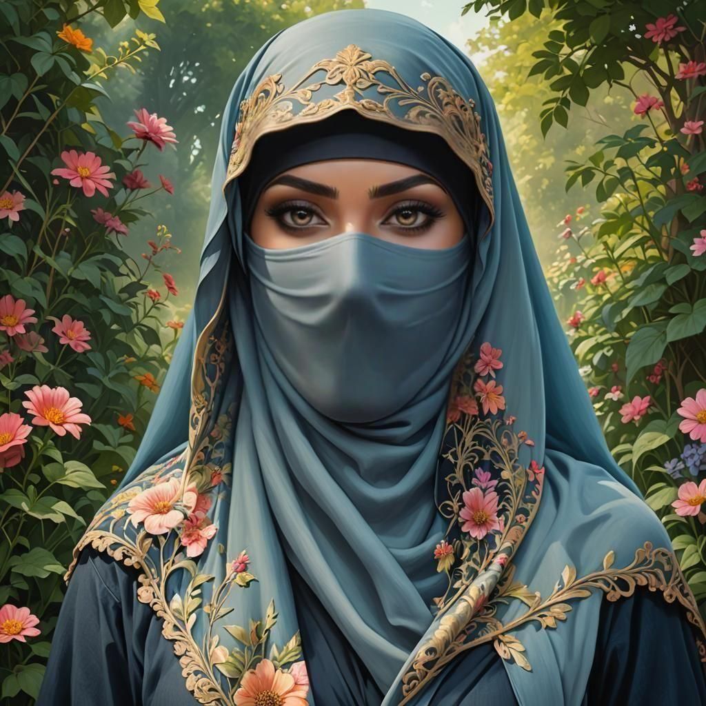 Glamorous Niqab Portrait in Oil Painting Style