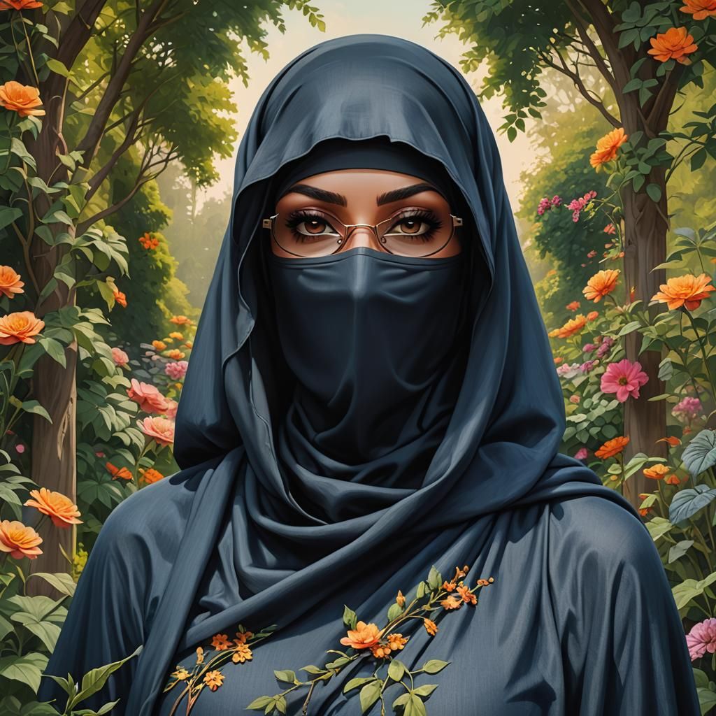Curvy Niqab Woman Portrait in Garden Setting
