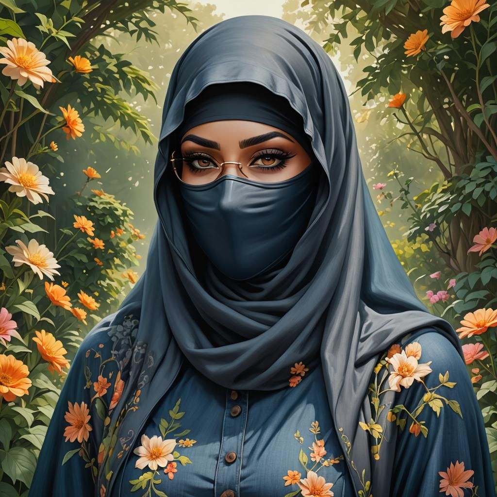 Portrait of Niqab Woman in Garden Setting