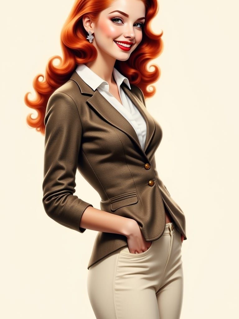 Classic Pin-Up Girl in Tweed Sport Coat