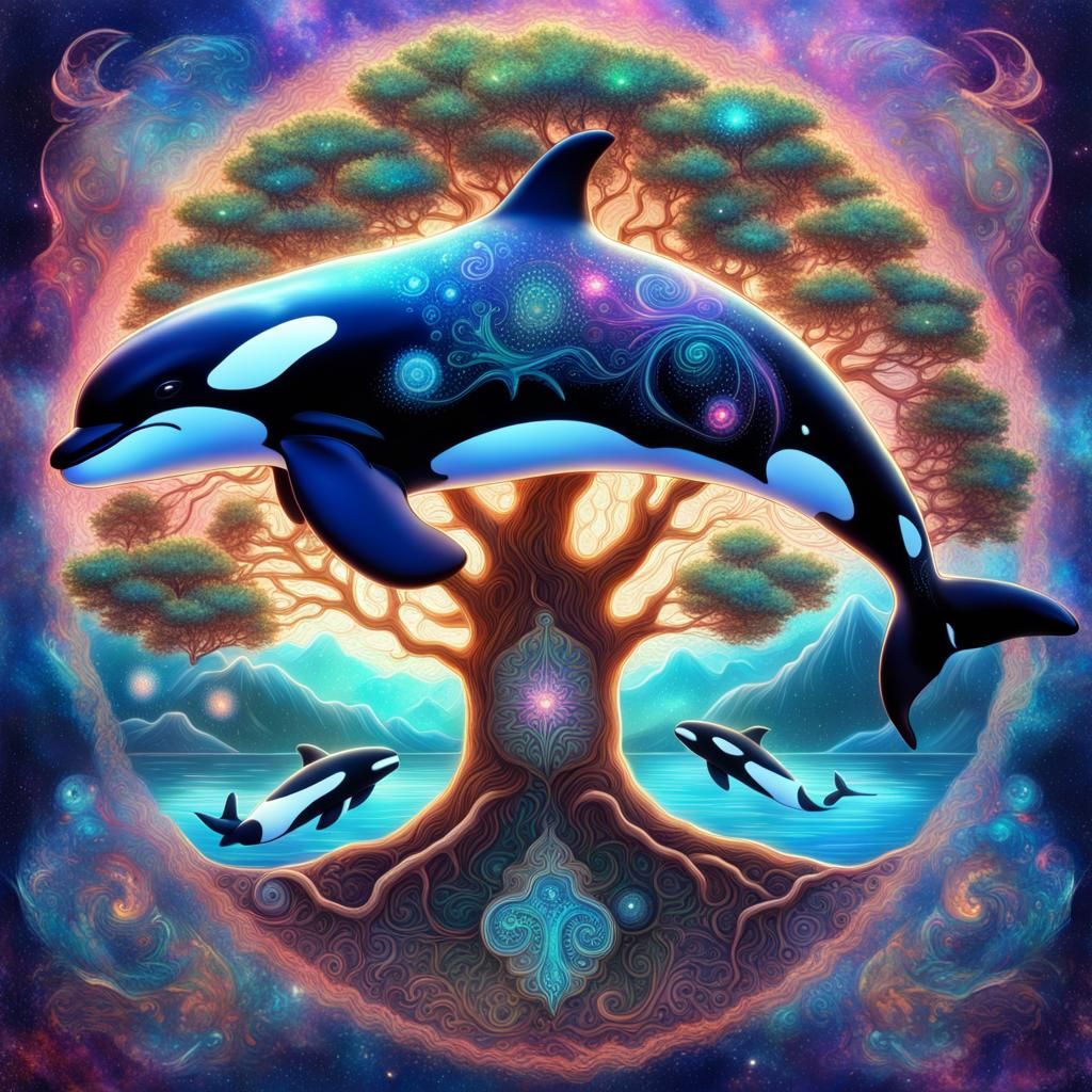 Cosmic Killer Whale Tree of Life Illustration