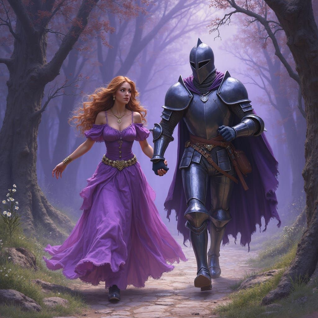 Knight and Princess Running: 70s Dark Fantasy Art