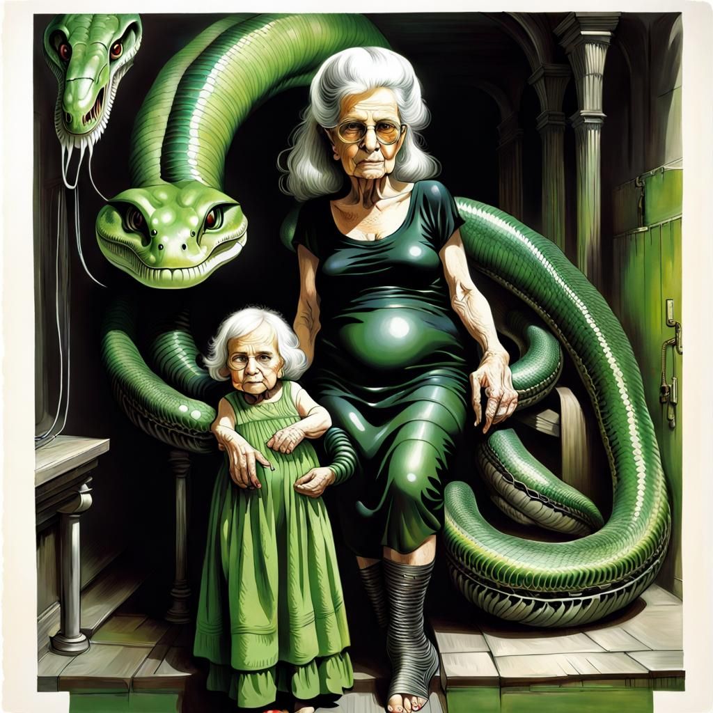 Grannies with green mamba snakes