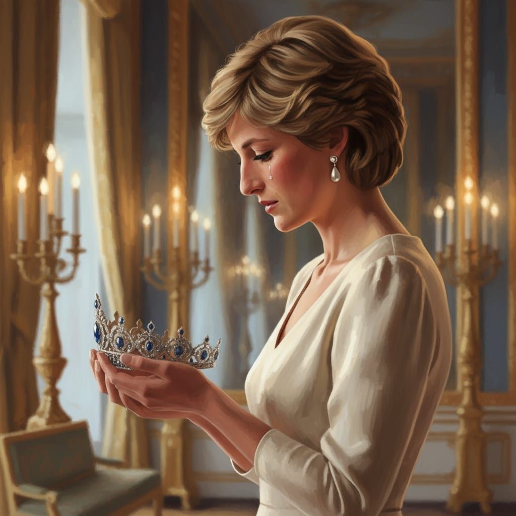 Princess Diana Holds Royal Tiara with Sadness