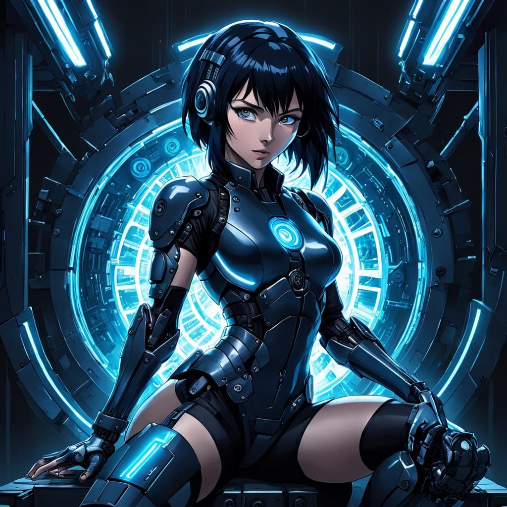 Cybernetic Robot Girl in Anime Style with Holograms