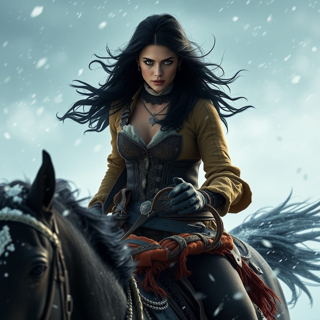 Seductive Mexican Outlaw Rides into Blizzard Storm in Cyberp...