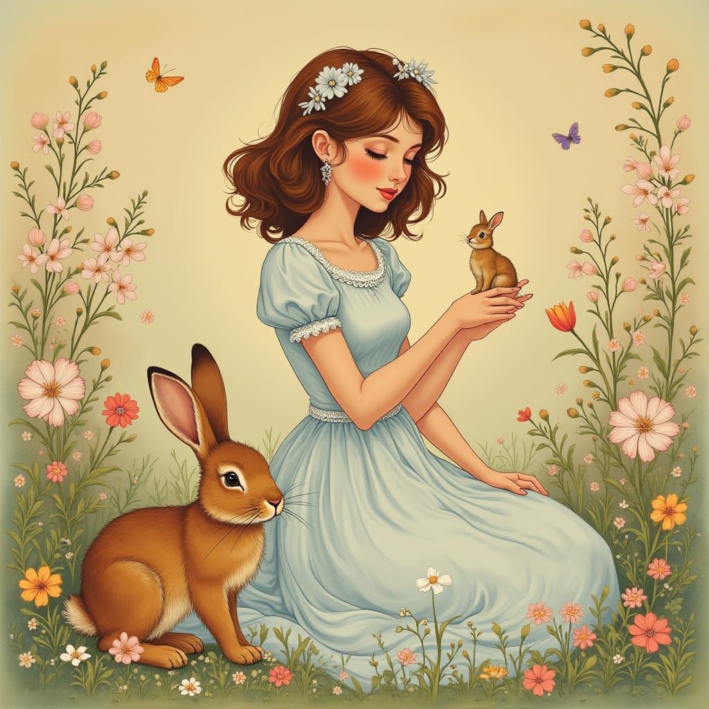 Femme in Soft European Style with Easter Flowers and Gentle ...