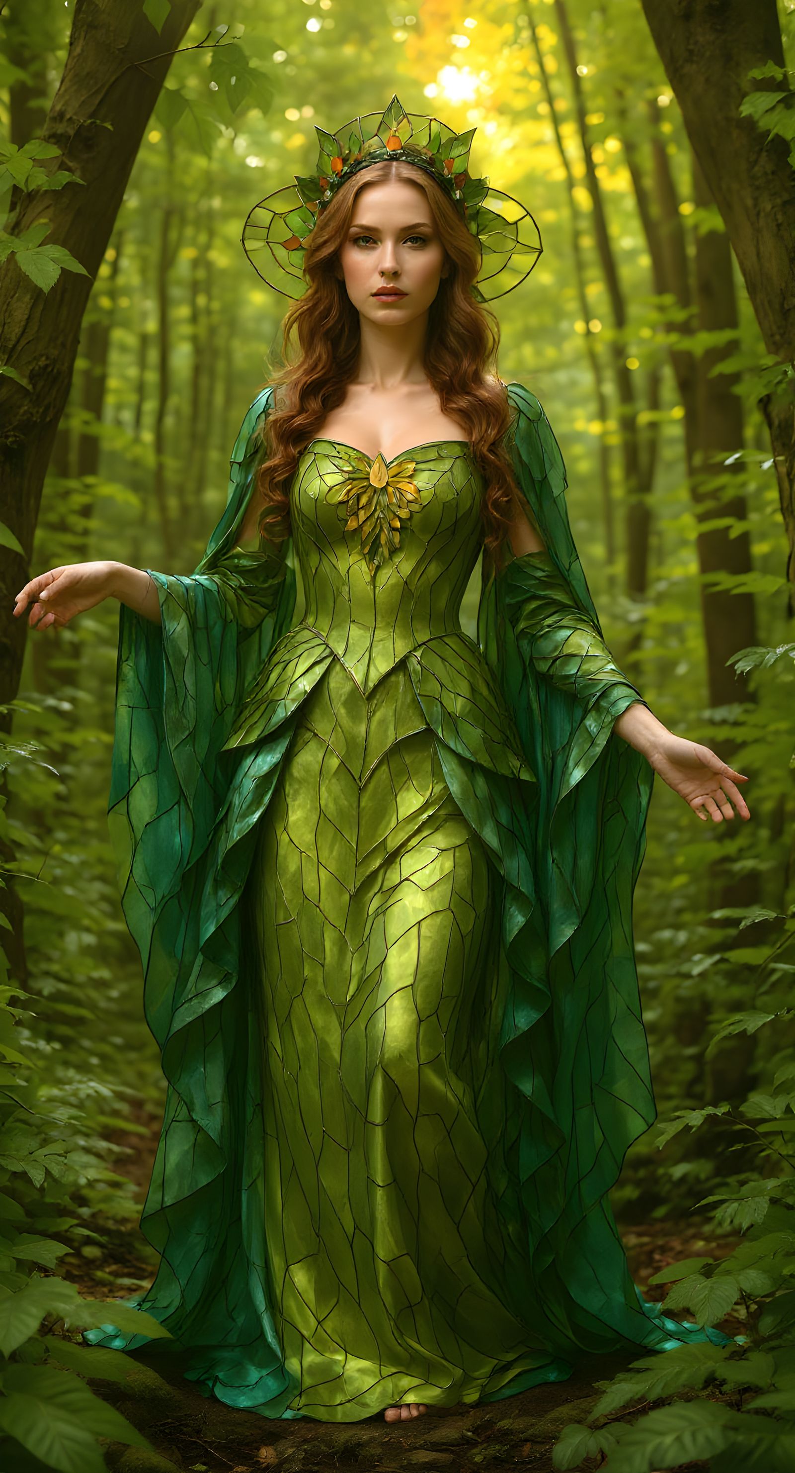 Stained Glass Woman Transforms Into Forest Image