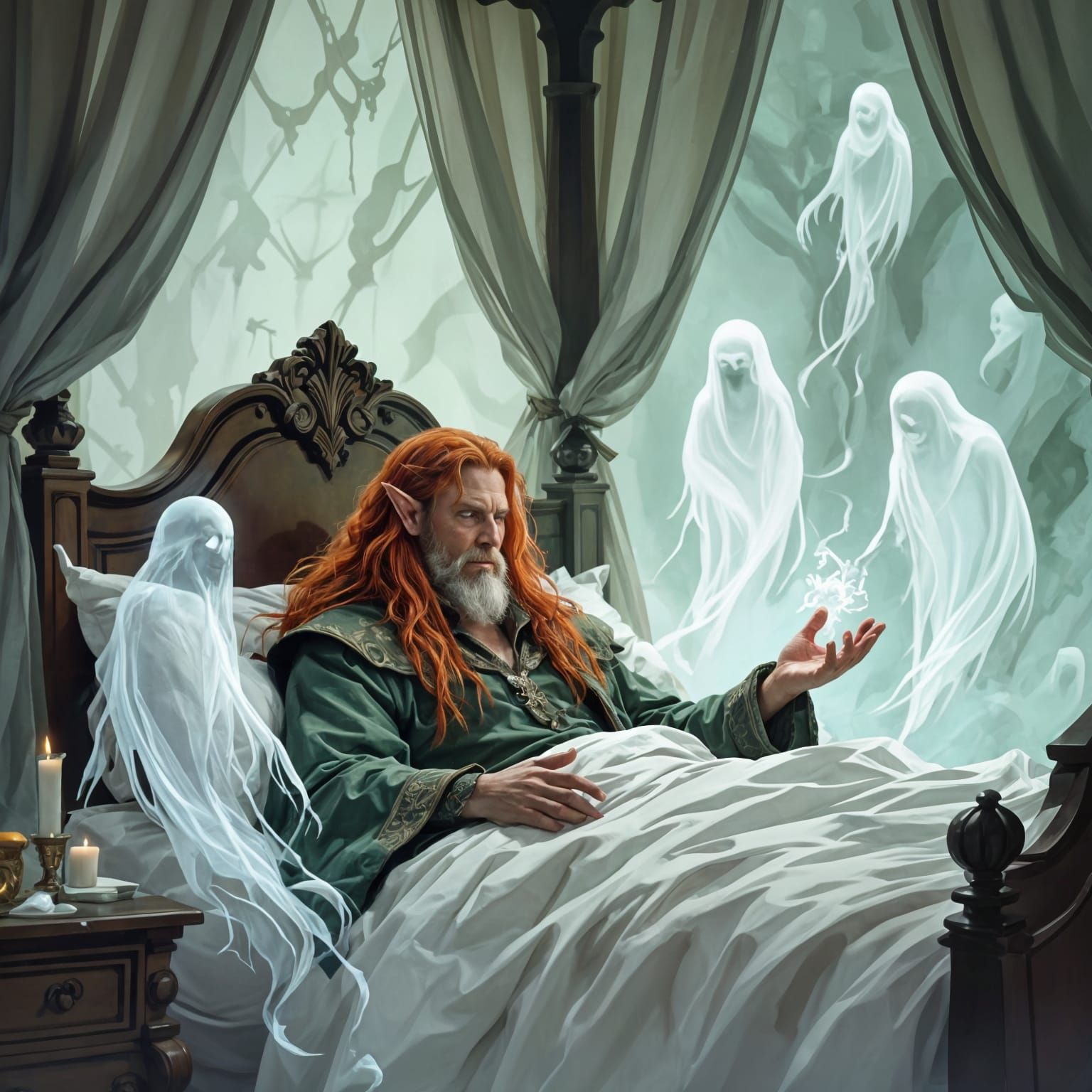 Sickly Wizard Awaits Healing From Ethereal Ghosts