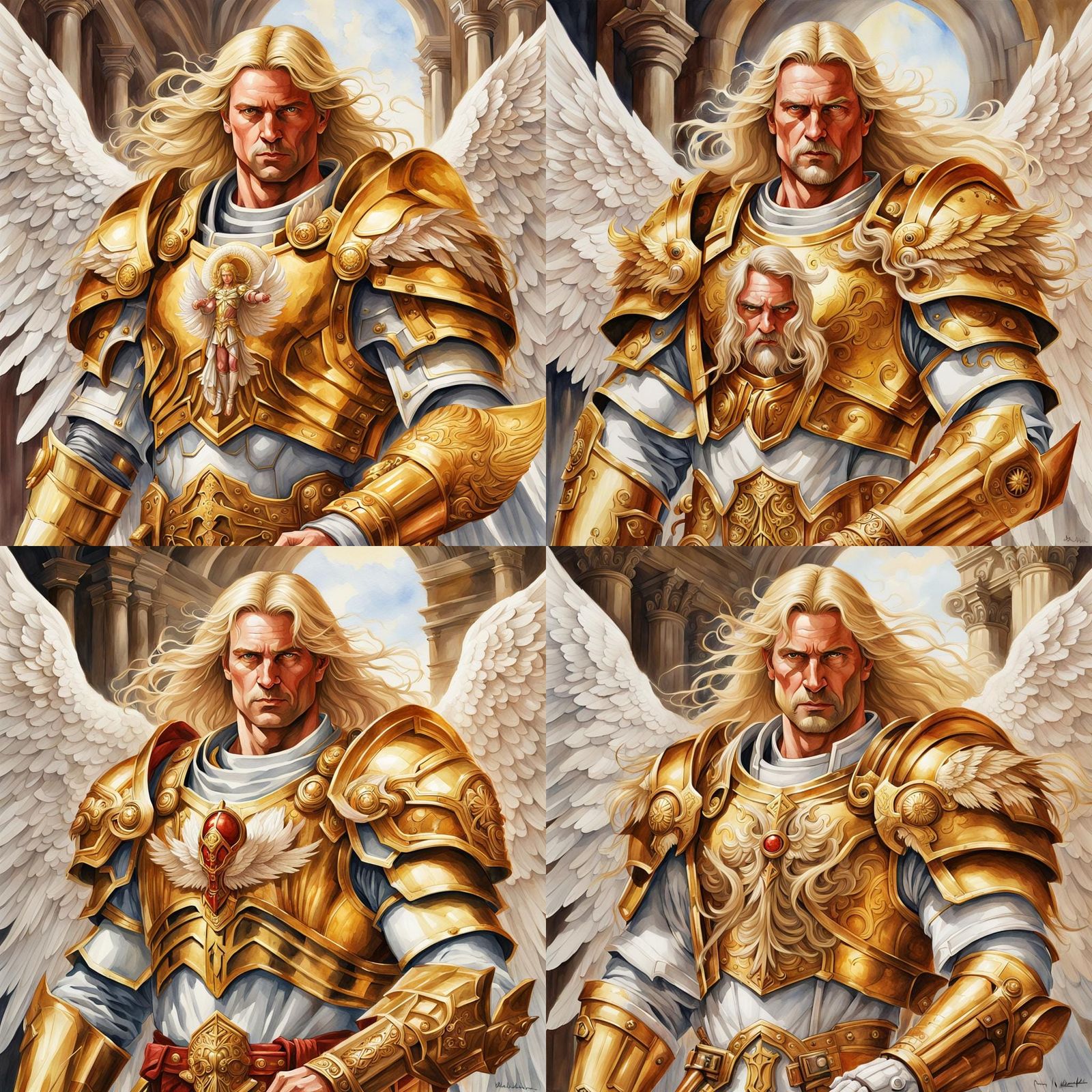 Golden Angel in Renaissance Watercolor Style