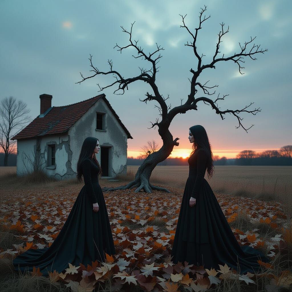 Goth Woman in Desolate Field: Abstract Expressionism Style