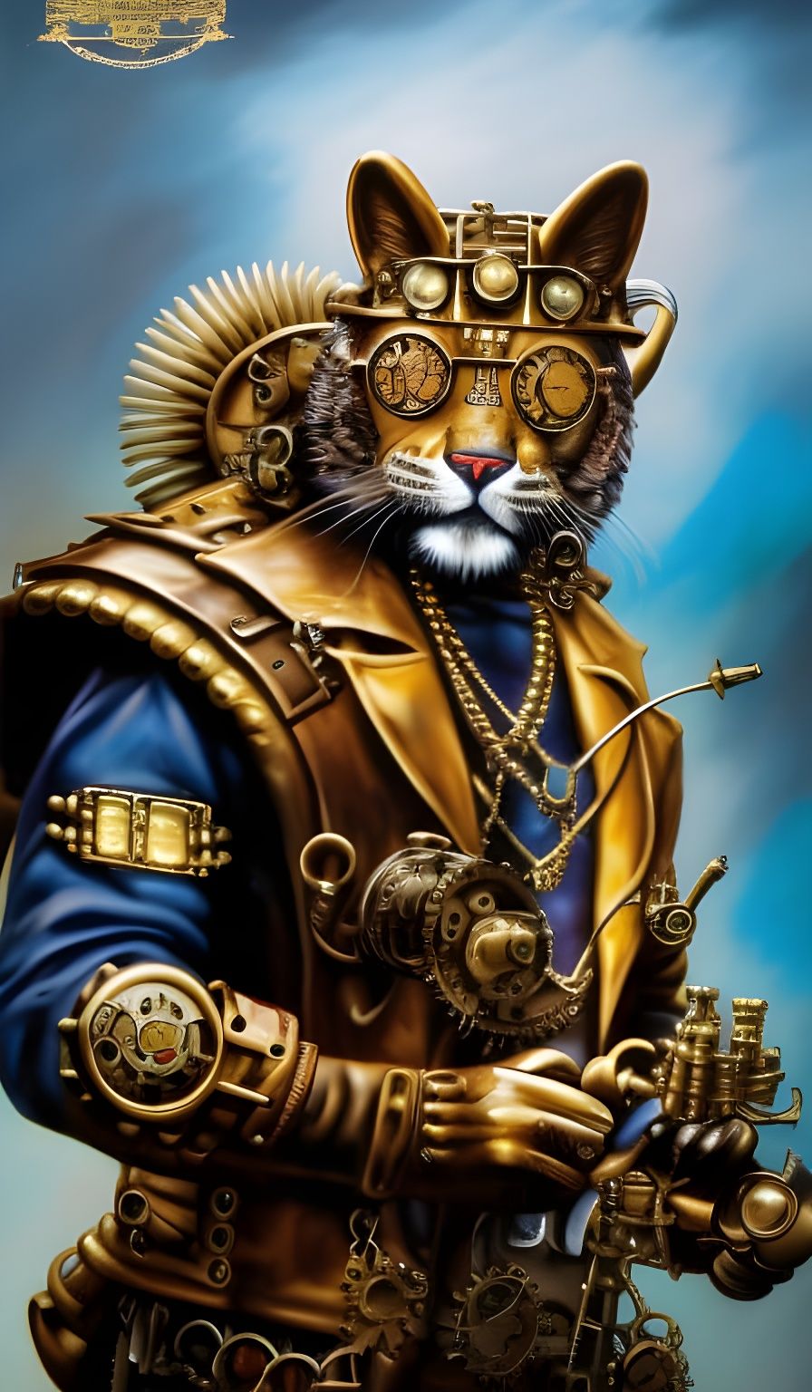 Steampunk Jaguar General Portrait in Brass Storybook Realism