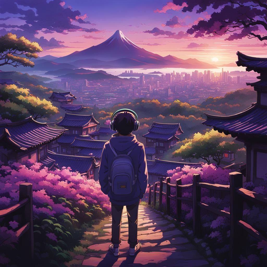 Hooded Figure Gazing at Sunset: Anime Key Visual