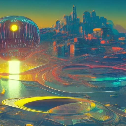 Futuristic City Sunset: Sci-Fi Celebration in Triadic Colors